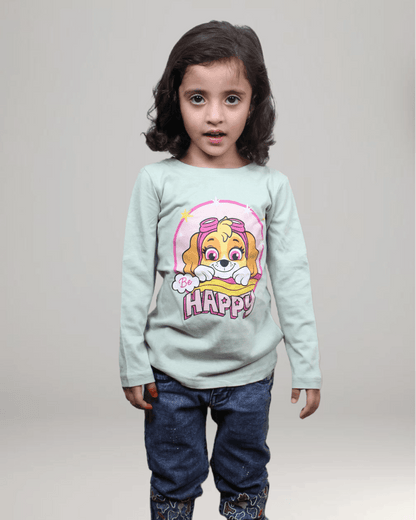 Happy Long Sleeves T-shirt - Mint Green