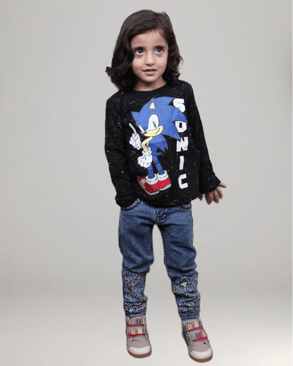 Kids Sonic Full Sleeves T-shirts - Black