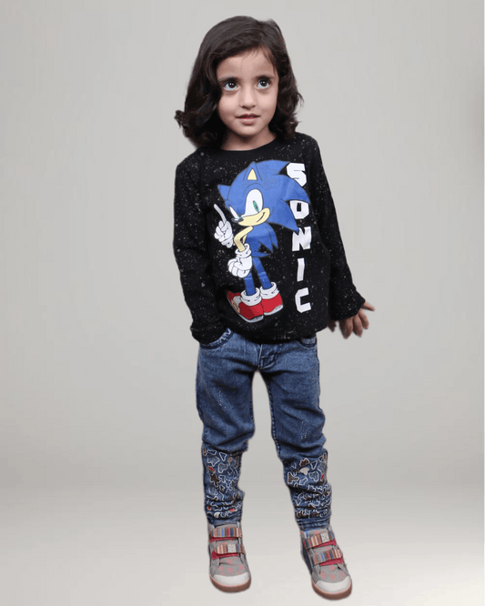 Kids Sonic Full Sleeves T-shirts - Black