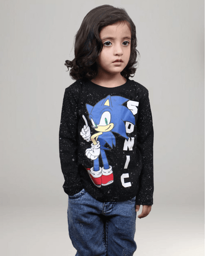 Kids Sonic Full Sleeves T-shirts - Black