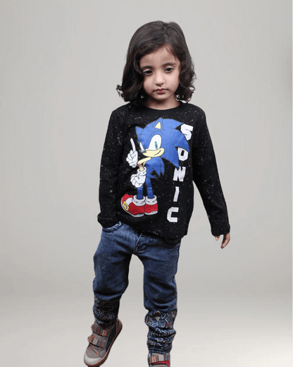 Kids Sonic Full Sleeves T-shirts - Black