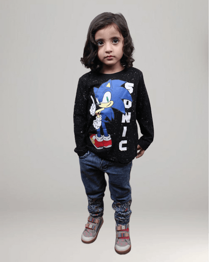 Kids Sonic Full Sleeves T-shirts - Black